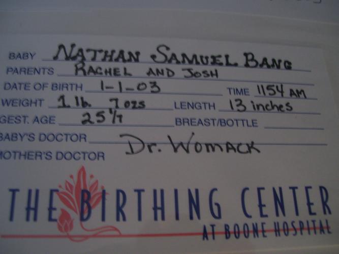 Nathan's hospital card